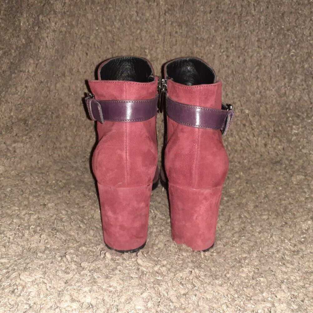 AQUATALIA-Ankle Booties-Colorblock Maroon/Dk Red Suede-Side Zip-Sz 6.5-Excellent - Picture 6 of 8